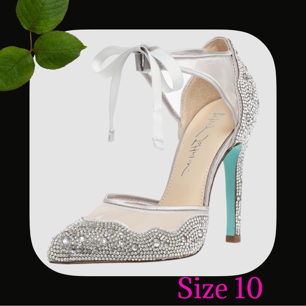 Betsey Johnson Size 10M Elegant Silver High Heel with Ribbon Tie